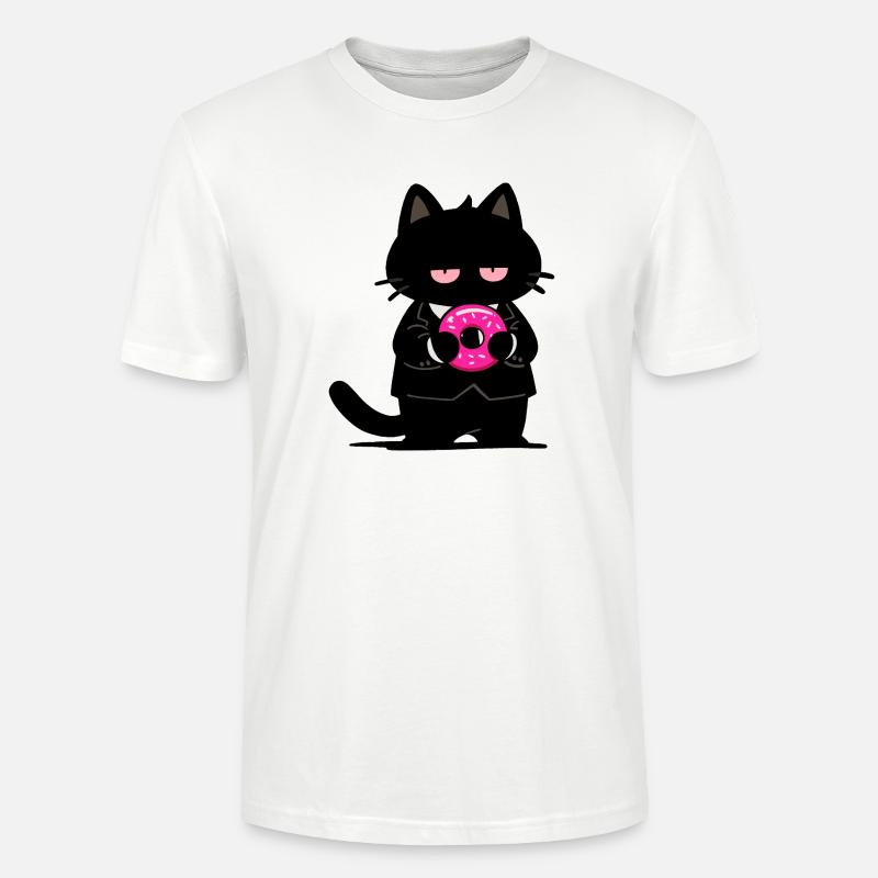 Chat noir avec un donut rose - T-shirt bio CRAFTER Stanley Stella Unisexe - blanc