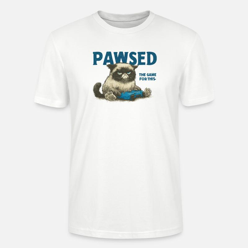 Das Spiel Cat mit Controller PAWSED - Stanley/Stella Unisex Bio-T-Shirt CRAFTER - Weiß
