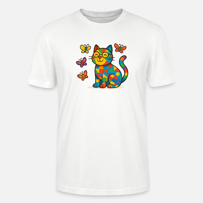 Patchwork-Katze mit bunten Schmetterlingen - Stanley/Stella Unisex Bio-T-Shirt CRAFTER - Weiß