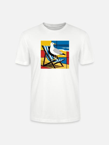 Seemöwe auf Strandstuhl Popkunst - Stanley/Stella Unisex Bio-T-Shirt CRAFTER - Weiß