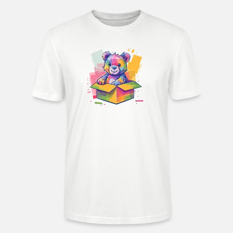Rainbow Bear in a Box - Stanley/Stella CRAFTER Unisex Organic T-Shirt - white