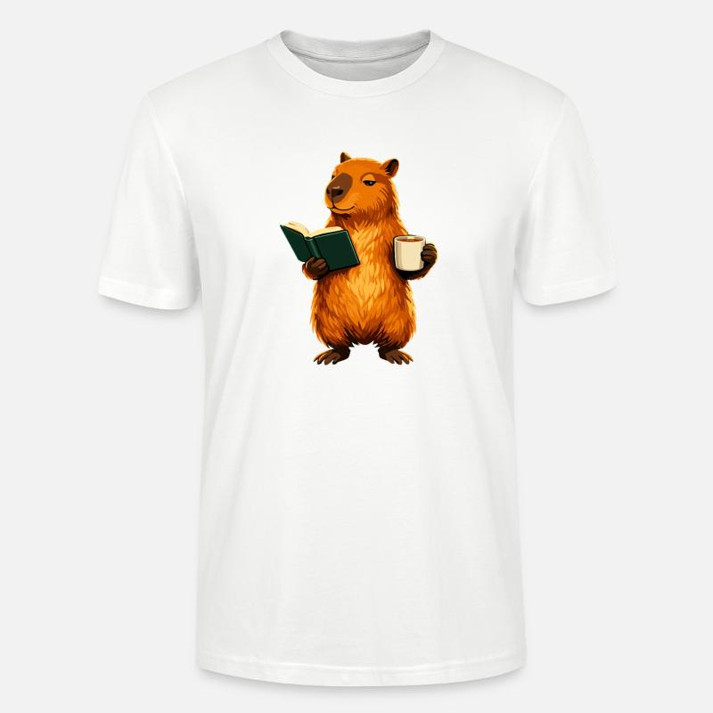 Capybara liest Buch mit Kaffee Buchliebhaber - Stanley/Stella Unisex Bio-T-Shirt CRAFTER - Weiß