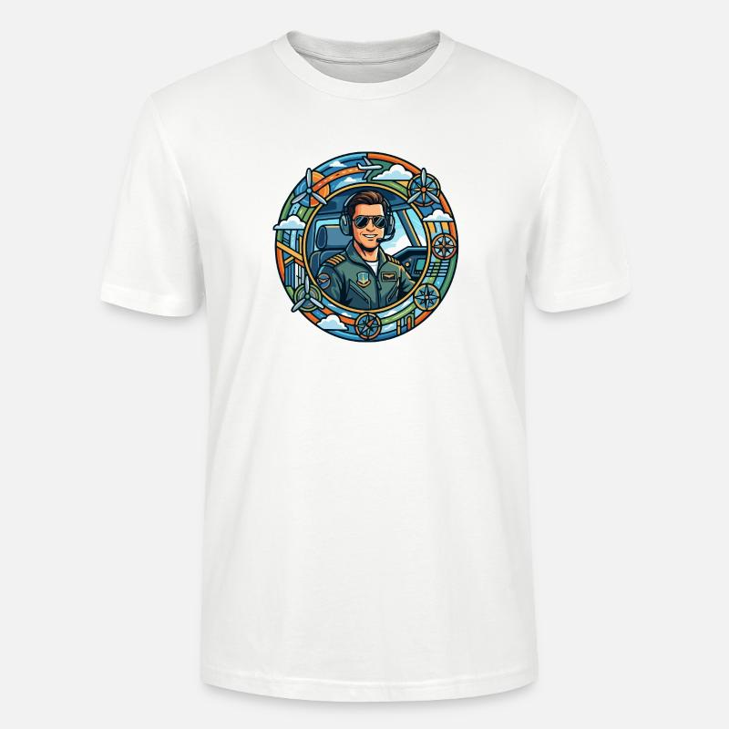 Comic-Pilot im Cockpit Rundflug - Stanley/Stella Unisex Bio-T-Shirt CRAFTER - Weiß