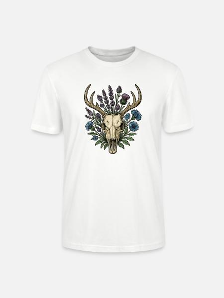 Deer bones with flower wreath - Stanley/Stella CRAFTER Unisex Organic T-Shirt - white