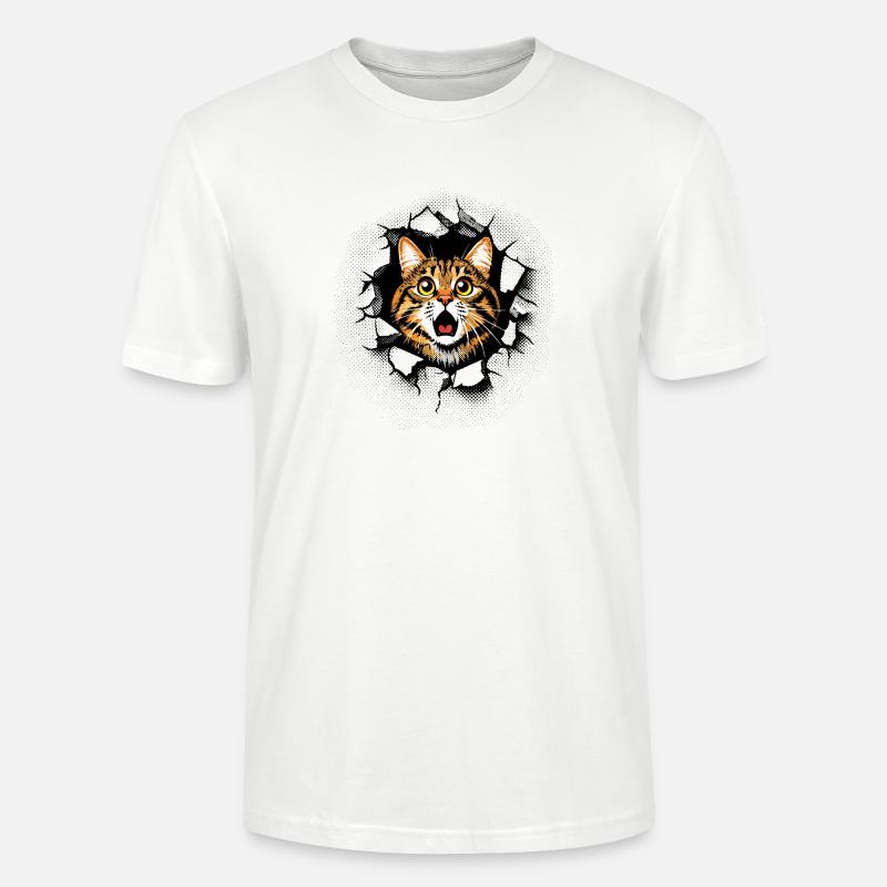 Katze Kopf Mauer Loch Risse Durchbruch - Stanley/Stella Unisex Bio-T-Shirt CRAFTER - Weiß