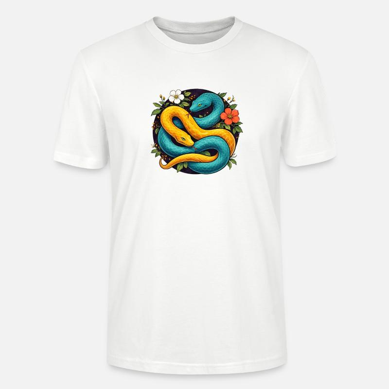 Deux serpents python dans l’anneau fleuri - T-shirt bio CRAFTER Stanley Stella Unisexe - blanc