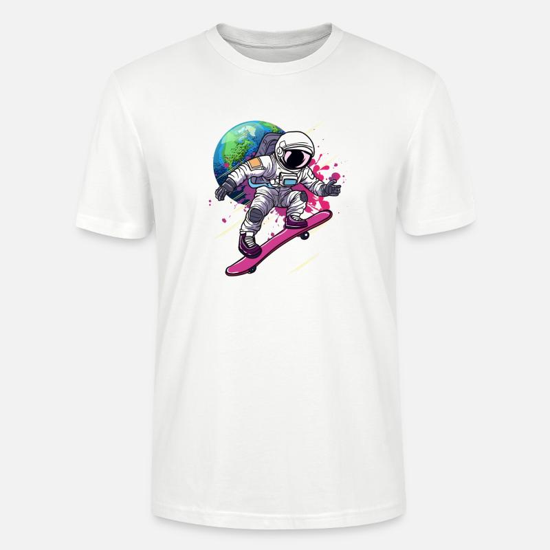 Astronaut Skateboard Erde - Stanley/Stella Unisex Bio-T-Shirt CRAFTER - Weiß