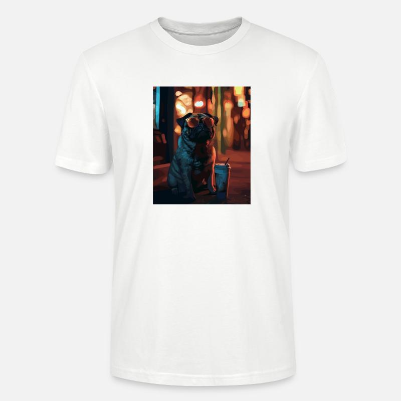 Mops mit Sonnenbrille und Eiskaffee - Stanley/Stella Unisex Bio-T-Shirt CRAFTER - Weiß