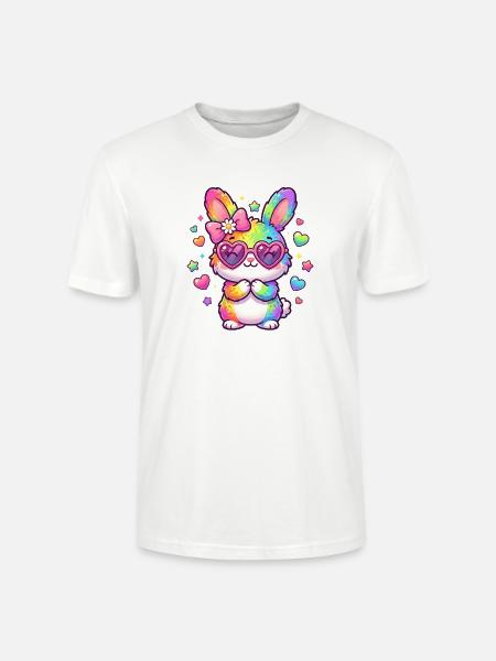 Ostern Niedlicher Bunter Regenbogen Hase - Stanley/Stella Unisex Bio-T-Shirt CRAFTER - Weiß