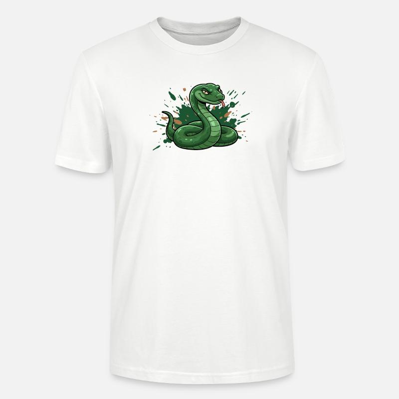 Grüne Comic-Schlange mit Spritz-Splash - Stanley/Stella Unisex Bio-T-Shirt CRAFTER - Weiß