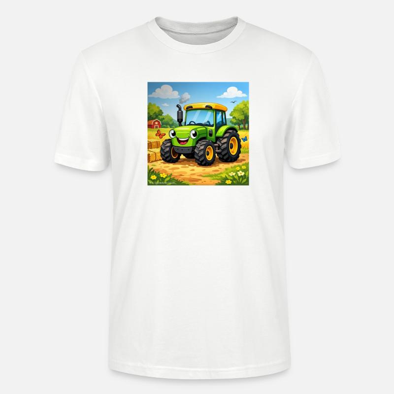 Fröhlicher Grüner Traktor auf Feld - Stanley/Stella Unisex Bio-T-Shirt CRAFTER - Weiß