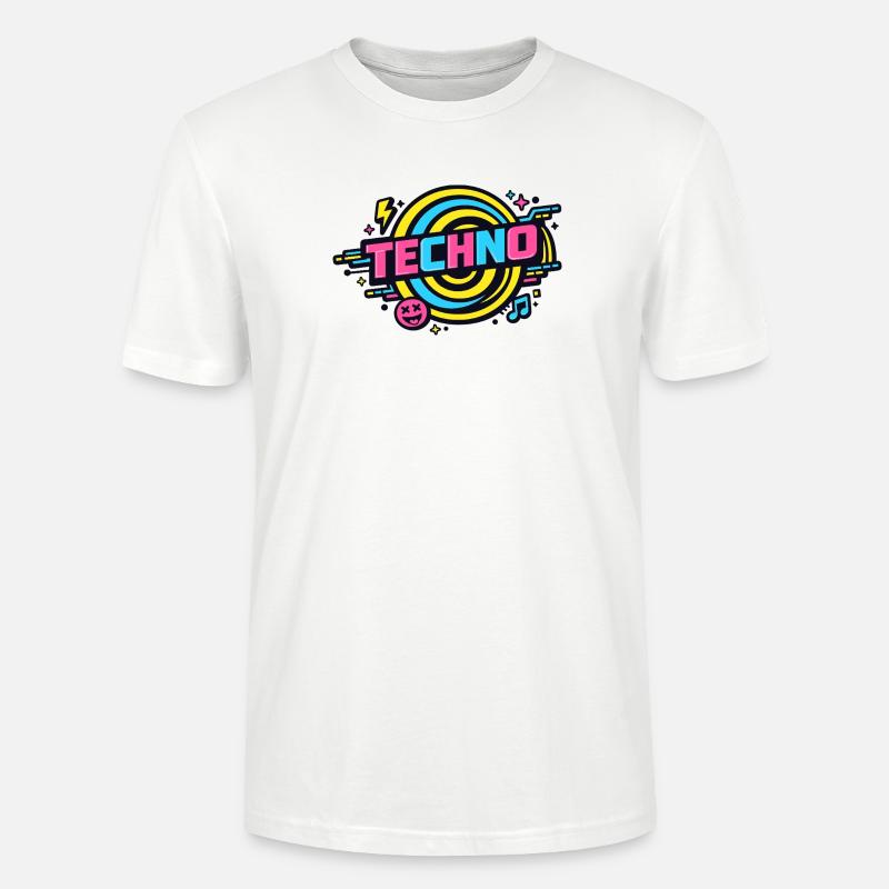Techno Neon Retro Circle - T-shirt bio CRAFTER Stanley Stella Unisexe - blanc