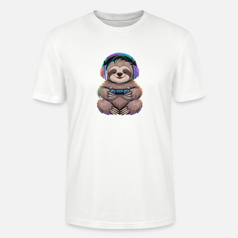  Faultier Gamer Mit Controller Und Bunter - Stanley/Stella Unisex Bio-T-Shirt CRAFTER - Weiß
