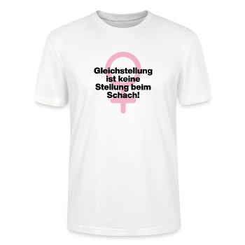 GLEICHSTELLUNG KEIN SCHACHZUG! ♀ GIRLPOWER GIRLS - Stanley/Stella Unisex Bio-T-Shirt CRAFTER - Weiß - Vorne - Alina (178cm) & Michal (187cm)