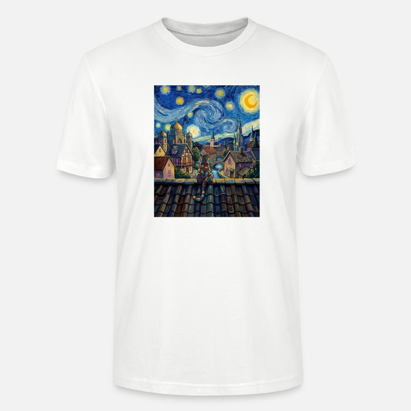 Regenbogenkatze Sternennacht Van Gogh Kunst - Stanley/Stella Unisex Bio-T-Shirt CRAFTER - Weiß