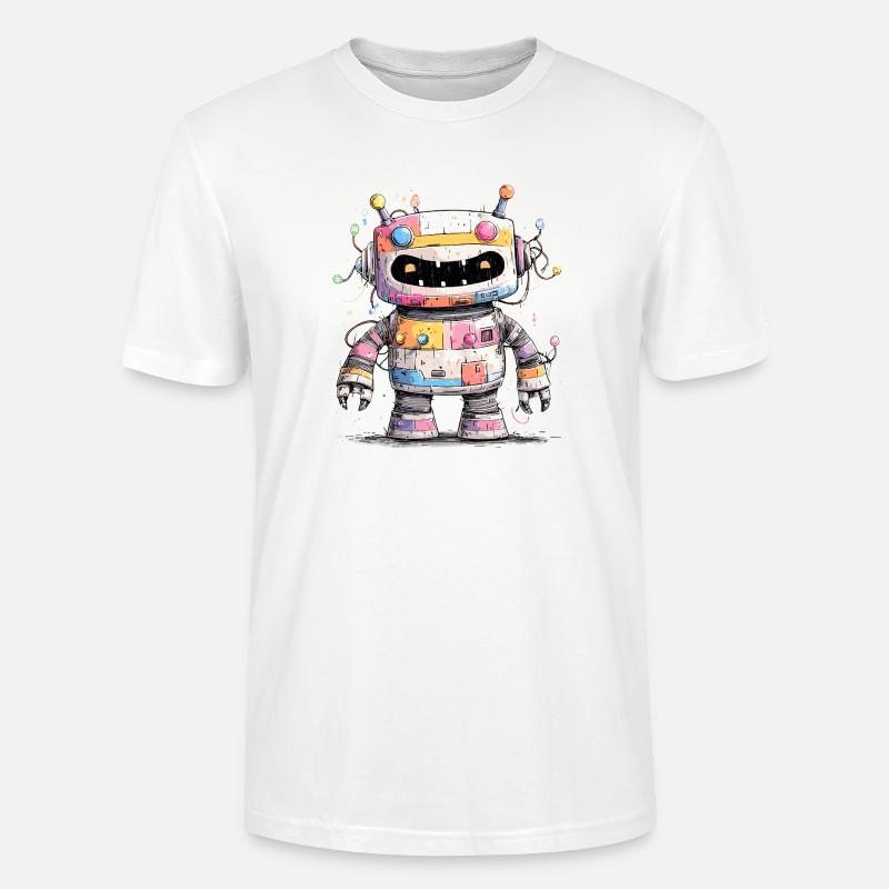Bunter Roboter mit Farbspritzern - Stanley/Stella Unisex Bio-T-Shirt CRAFTER - Weiß
