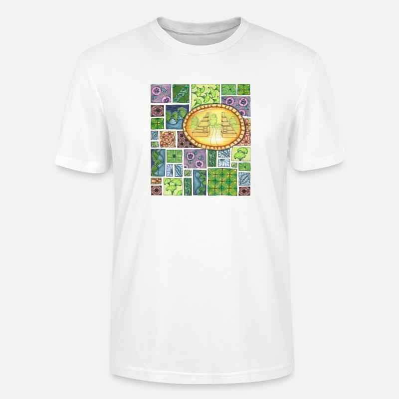 Bali temple on pattern patchwork - Stanley/Stella Unisex Bio-T-Shirt CRAFTER - Weiß