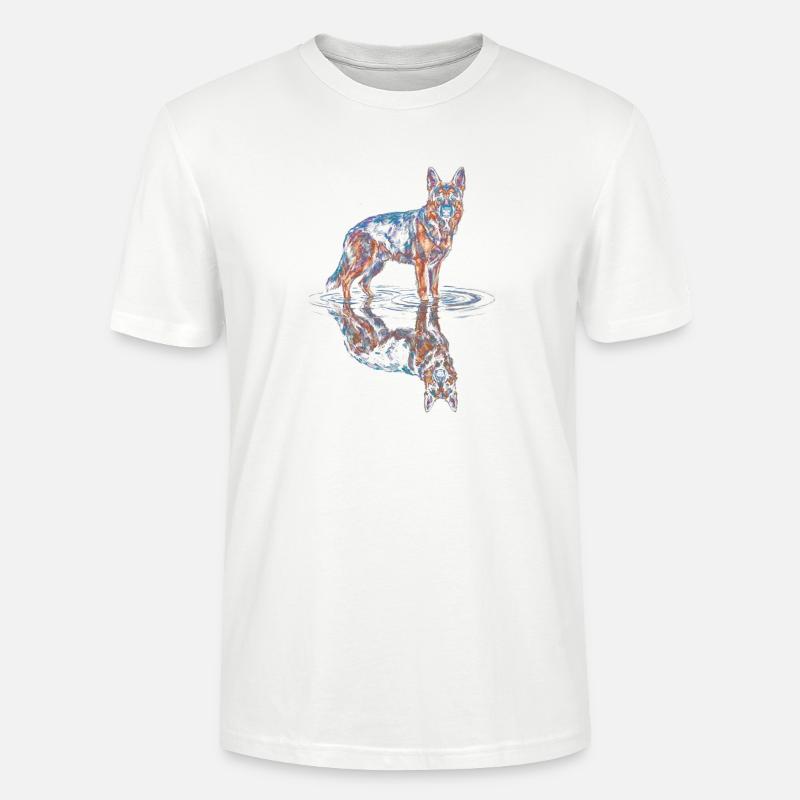 German Shepherd with Water Reflection - Stanley/Stella CRAFTER Unisex Organic T-Shirt - white