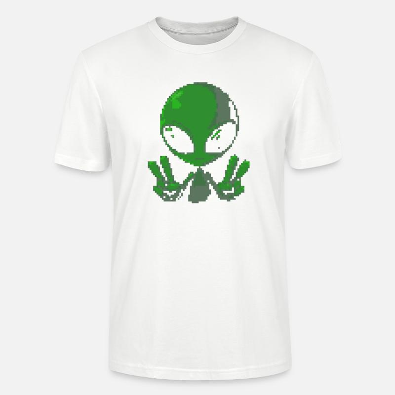 Pixel grünes Alien-Friedenszeichen - Stanley/Stella Unisex Bio-T-Shirt CRAFTER - Weiß