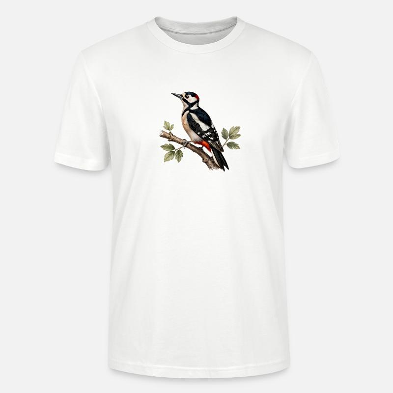 Pic épeiche sur branche - T-shirt bio CRAFTER Stanley Stella Unisexe - blanc