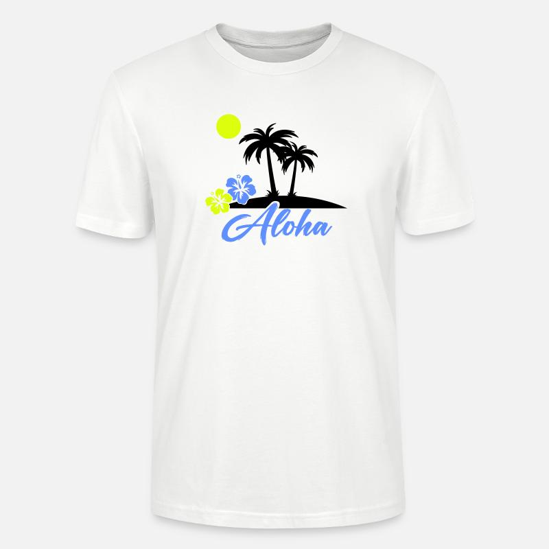 Aloha Hibiscus Neon Script - Stanley/Stella CRAFTER Unisex Organic T-Shirt - white