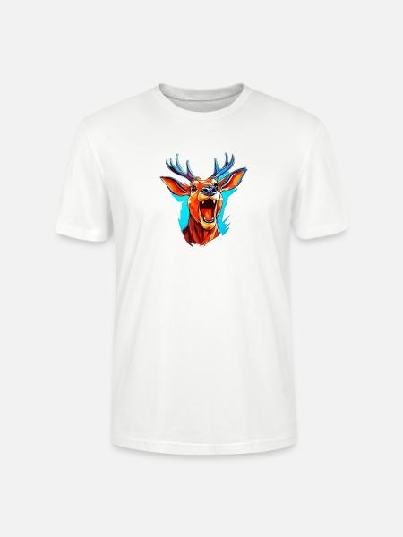 Funny Screaming Deer Head Illustration - Stanley/Stella CRAFTER Unisex Organic T-Shirt - white