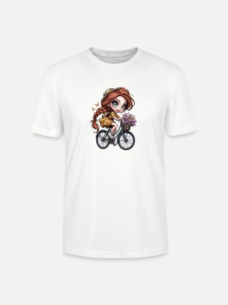 Chibi Mädchen auf Fahrrad mit Blumenkorb - Stanley/Stella Unisex Bio-T-Shirt CRAFTER - Weiß