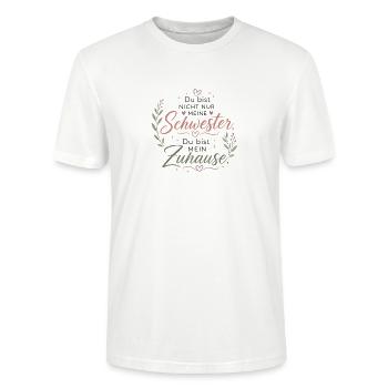 Schwester Zuhause Spruch Design - Stanley/Stella Unisex Bio-T-Shirt CRAFTER - Weiß - Vorne - Alina (178cm) & Michal (187cm)