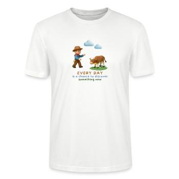 Every day is a chance to discover something new - Stanley/Stella CRAFTER Unisex Organic T-Shirt - white - Front - Alina (178cm) & Michal (187cm)
