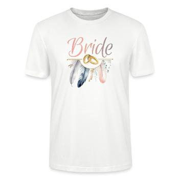 Bride Goldringe Federn JGA Junggesellenabschied - Stanley/Stella Unisex Bio-T-Shirt CRAFTER - Weiß - Vorne - Alina (178cm) & Michal (187cm)