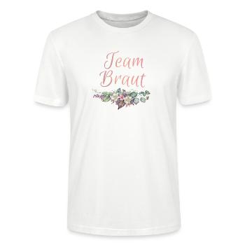Team Braut Ringe Blumen JGA Junggesellenabschied - Stanley/Stella Unisex Bio-T-Shirt CRAFTER - Weiß - Vorne - Alina (178cm) & Michal (187cm)