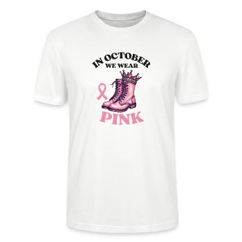 October Cancer Support Boots - Stanley/Stella CRAFTER Unisex Organic T-Shirt - white - Front - Alina (178cm) & Michal (187cm)