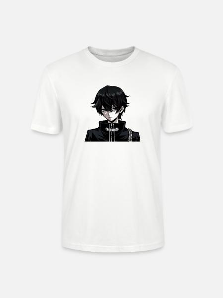 Dunkler Mangaheld im Schwarzoutfit - Stanley/Stella Unisex Bio-T-Shirt CRAFTER - Weiß
