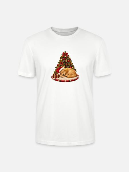 Schlafender Weihnachtshund am Baum - Stanley/Stella Unisex Bio-T-Shirt CRAFTER - Weiß