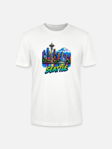 Seattle Neon Skyline - Stanley/Stella Unisex Bio-T-Shirt CRAFTER - Weiß