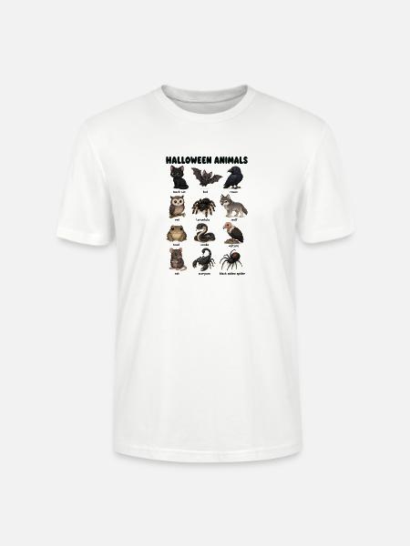 Halloween Tierdiagramm Schwarze Katze Fledermaus - Stanley/Stella Unisex Bio-T-Shirt CRAFTER - Weiß
