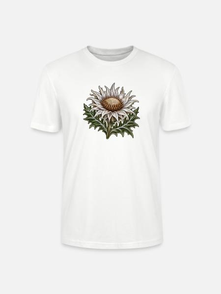 Silberdistel im Stickerei-Look - Stanley/Stella Unisex Bio-T-Shirt CRAFTER - Weiß