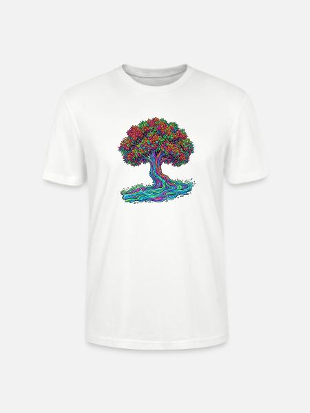 Baum des Lebens – Psychedelic Regenbogen Motiv - Stanley/Stella Unisex Bio-T-Shirt CRAFTER - Weiß