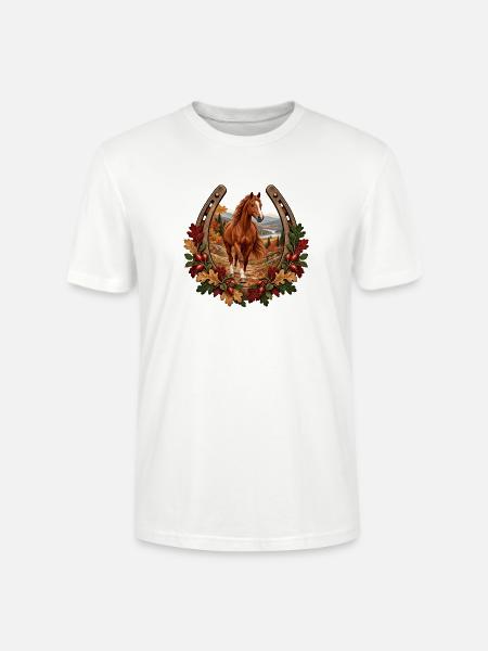 Pferd auf herbstlichem Bergpfad - Stanley/Stella Unisex Bio-T-Shirt CRAFTER - Weiß
