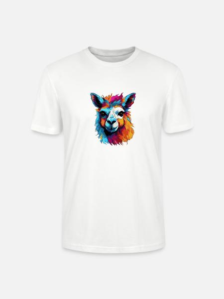Bunter Llama Popart Muster - Stanley/Stella Unisex Bio-T-Shirt CRAFTER - Weiß