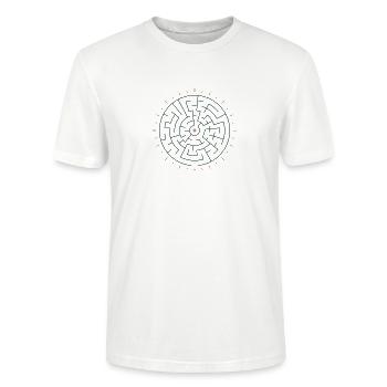 Sonnengeometrisches Labyrinth Blau-Grün - Stanley/Stella Unisex Bio-T-Shirt CRAFTER - Weiß - Vorne - Alina (178cm) & Michal (187cm)