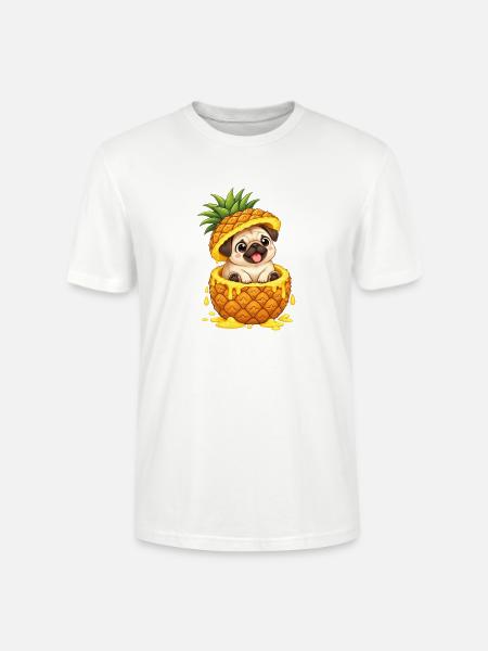 Süßer Mops mit Ananas Cartoon Sommer - Stanley/Stella Unisex Bio-T-Shirt CRAFTER - Weiß