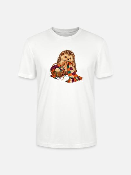 Igel häkelt einen Patchwork-Schal - Stanley/Stella Unisex Bio-T-Shirt CRAFTER - Weiß