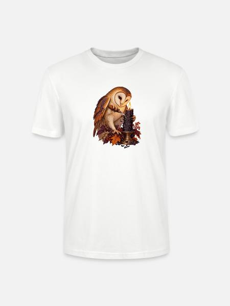 Schleiereule schnitzt eine schwarze Kerze - Stanley/Stella Unisex Bio-T-Shirt CRAFTER - Weiß