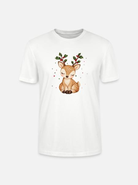 Niedliches Rentier mit Stechpalme - Stanley/Stella Unisex Bio-T-Shirt CRAFTER - Weiß