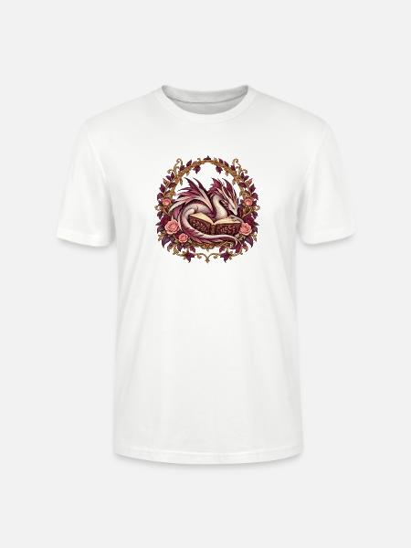 Buchdrache mit Rosen – Fantasy-Leseillustration - Stanley/Stella Unisex Bio-T-Shirt CRAFTER - Weiß