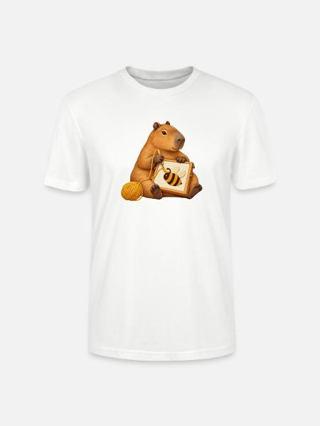 Capybara mit Punch-Needle-Biene - Stanley/Stella Unisex Bio-T-Shirt CRAFTER - Weiß