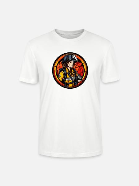 Feuerwehrfrau mit Helm und Flammen - Stanley/Stella Unisex Bio-T-Shirt CRAFTER - Weiß