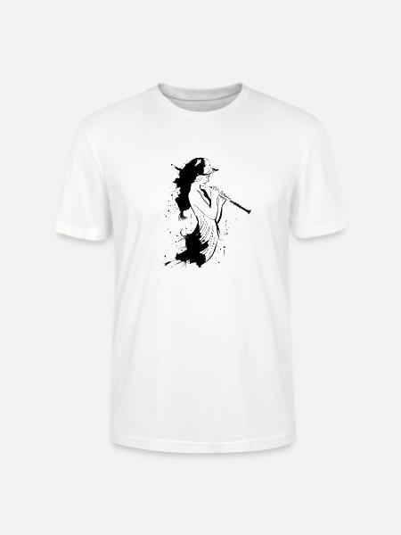 Zeichnung Flötistin - Stanley/Stella Unisex Bio-T-Shirt CRAFTER - Weiß