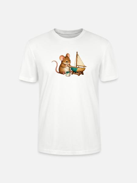 Maus baut ein Modellsegelboot - Stanley/Stella Unisex Bio-T-Shirt CRAFTER - Weiß